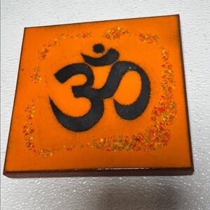 Orange Om Symbol Tile to Hang or Put on Table Heavy